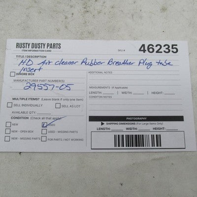 Harley Davidson Genuine Air Cleaner Rubber Breathing Plug Tube 29557-0