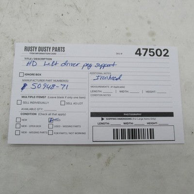 Harley Davidson OEM Left Driver Peg Support Ironhead Sportster 50948-7