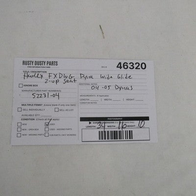 Harley Davidson OEM EUC 98-03 FXDWG Dyna Wide Glide 2-Up Seat 52166-01