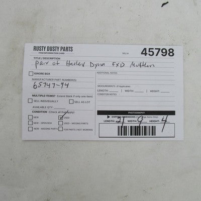 Pair of Harley Davidson OEM Exhaust Mufflers DYNA Glide FXDWG 94+ 6574