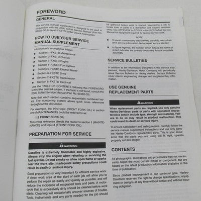 Harley Davidson 2000 FXSTD Softail Service Manual Supplement