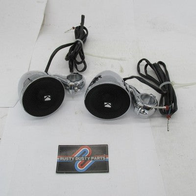 Pair of Kicker Chrome Handlebar Mounted Enclosed Speakers Weather Proo