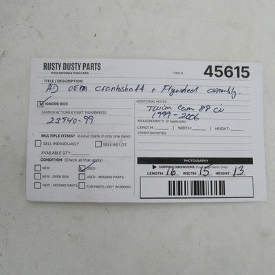 Harley Davidson OEM Crankshaft Flywheel Asy TwinCam 88ciu 99-06 FLHTCU