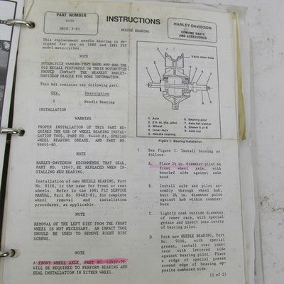 Harley Davidson Genuine 1980s-1990s Accessory Installation Instruction