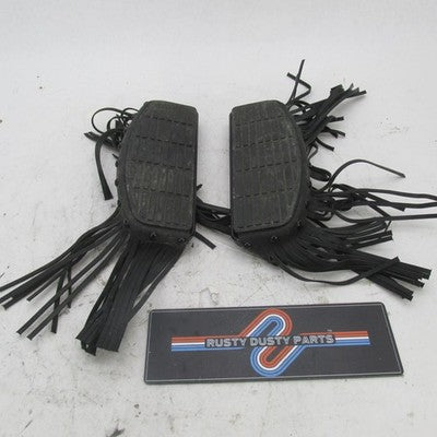 Harley OEM Gloss Black Rider D Footboards w/ Studded Leather Fringe 51
