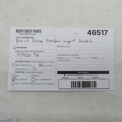 Pair of Harley-Davidson OEM NOS 73-78 Sportster Fender Support Bracket