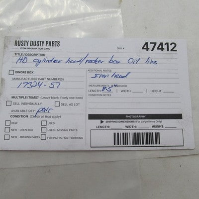 Pair of Harley OEM Ironhead Sportster Cylinder Rocker-Box Oil Lines 17