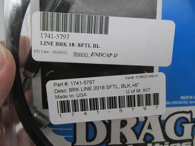 Drag Specialties NOS Harley Extended Front Brake Line Kit +6" Black 17