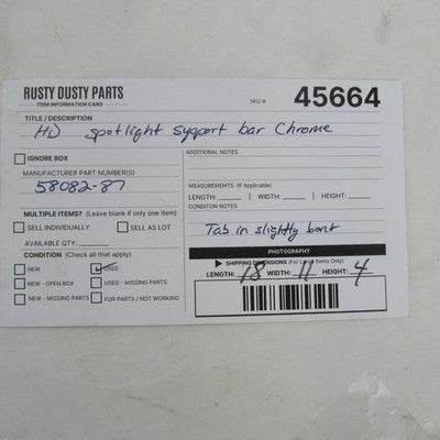 Harley Davidson Chrome Spotlight Support Bar Mount Bracket Softail 580