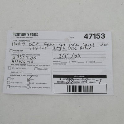 Harley OEM 21x2.15x3/4" Laced Front Wheel Single Disc Rotor 43557-00 4
