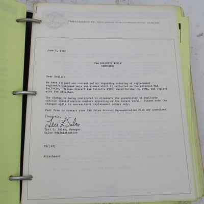 Harley Davidson 1974-1986 Accessory Bulletins Binder Manual