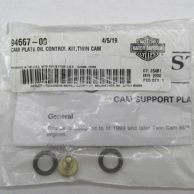 Harley-Davidson OEM NOS Cam Support Plate Oil Control Kit 94667-00