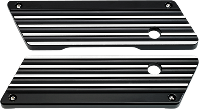 Joker Machine Saddlebag Latch Covers Finned - Black Anodized 04-50-1B