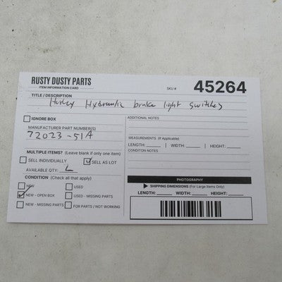 Lot of 2 Harley Davidson NOS OEM Hydraulic Brake Light Switch 72023-51