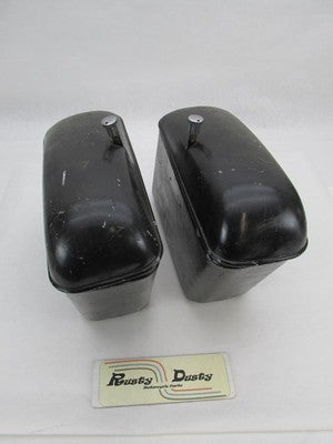 Pair of Vintage Black Metal Motorcycle Police Style Saddlebags 15"x5"x