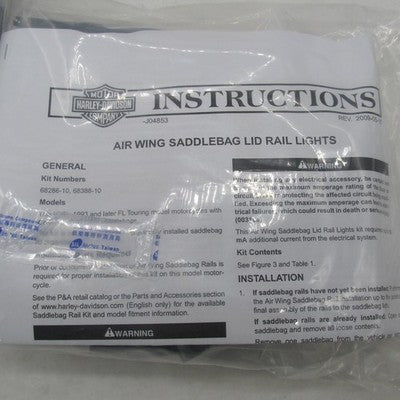 Harley-Davidson OEM NOS Air Wing Saddlebag LED Light Rail Kit Smoked 6