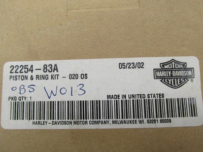 Harley-Davidson Genuine NOS Sportster Piston and Ring Kit +.020 OS 222