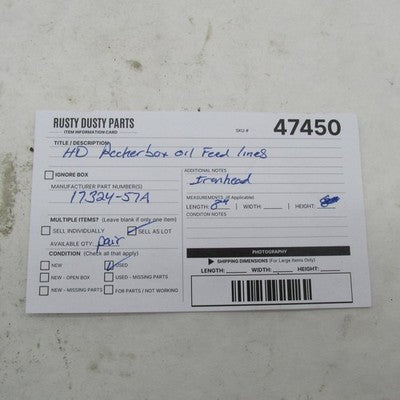 Pair Harley OEM 8" Rockerbox Oil Feed Lines Ironhead Sportster 57-85 1