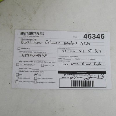 Buell OEM Pro Series Exhaust Header Loop Pipe X1 LTNG S3 S3T 99-02 654