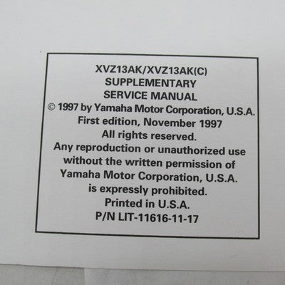 Yamaha XVZ13AK XVZ13AK(C) Supplementary Service Manual # LIT-11616-11-