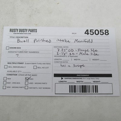 Buell Polished Intake Manfold Elbow 2-1/8" I.D. Male End, 3-1/4" Flang