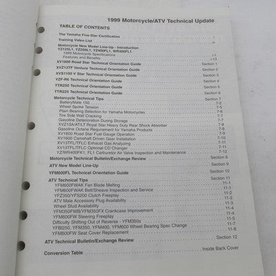 Yamaha OEM 1999 Motorcycle & ATV Technical Update Service Manual LIT-1