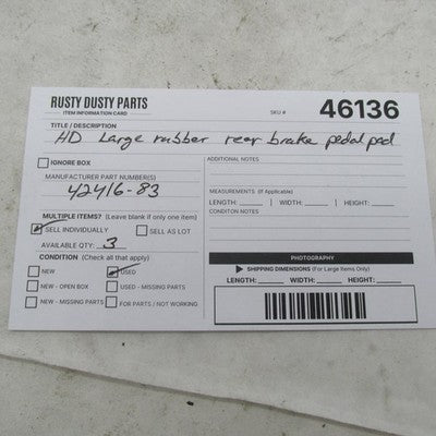 Harley Davidson Genuine OEM Rear Brake Pedal Rubber Pad 42416-83