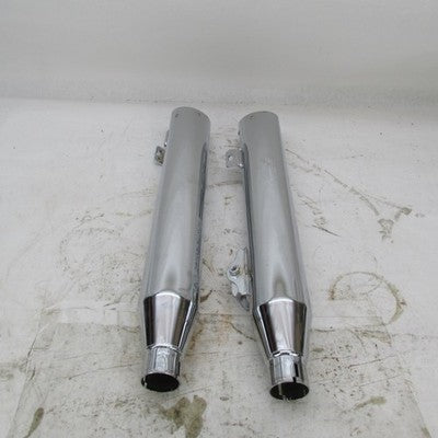 Pair of Harley OEM Chrome Front and Rear Mufflers Dyna 08-17 64987-08