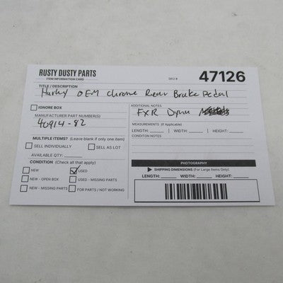 Harley Davidson OEM 99-17 Dyna FXD FXR Rear Brake Pedal Chrome 42617-9