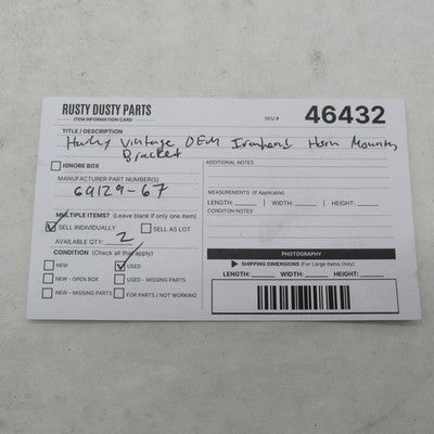 Harley Davidson OEM Vintage 67-71 AMF Sportster Horn Mounting Bracket