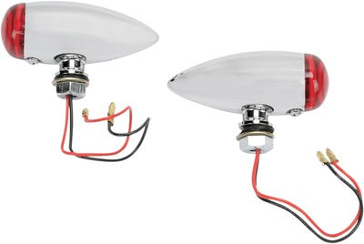 Drag Specialties Chrome Marker Lights Smooth - Red lens - Red LED 7805