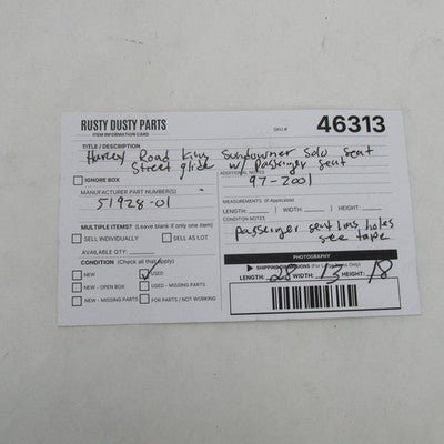 Harley OEM Sundowner Solo Seat Street Glide w/ Passenger Seat 97-01 51