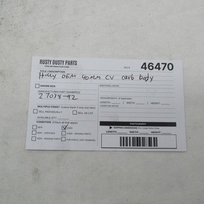 Harley Davidson Genuine 40mm CV Carburetor Body FXDB 27038-92A