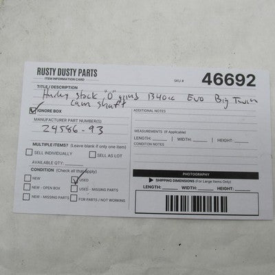 Harley-Davidson OEM Stock 1340cc Evo Big Twin "O" Grind Cam Shaft 2458