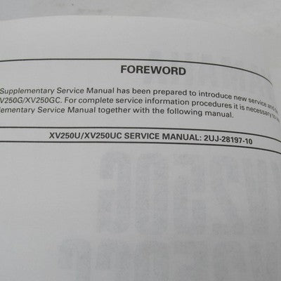 Yamaha XV250 Service Manual Operator Guide LIT-11616-XV-25 LIT-11616-0