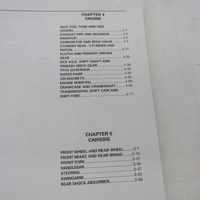 Yamaha YZ250 Owners Service Manual Operator Guide LIT-11626-12-34 5CU