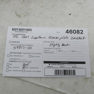 Harley Davidson OEM Layback License Plate Mount Bracket Frame 59817-00