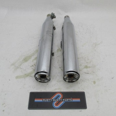 Pair of Harley OEM Stock Softail Street Bob Chrome Mufflers w/ Shields