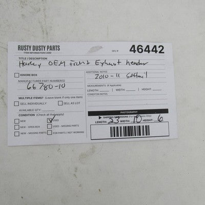 Harley Davidson OEM 2010-11 Softail Front Exhaust Header Pipe 66780-10