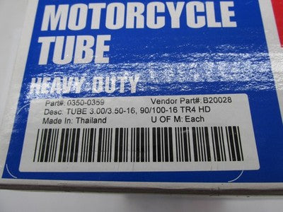 Parts Unlimited Motorcycle Tube Heavy Duty 3.00/3.50-16 90/100-16 TR4