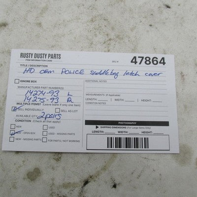 Pair of Harley OEM NOS Police Saddlebag Latch Cover Decals 14274-93 14