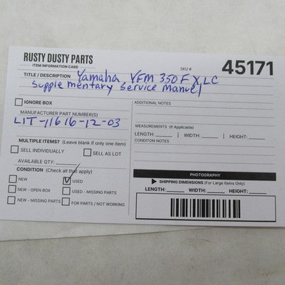 Yamaha YFM350FXLC Supplementary Service Manual LIT-11616-12-03
