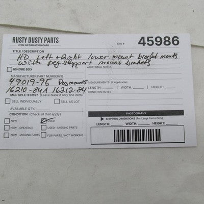 Harley OEM Lft+Right Peg Mounting Kit w/ Peg Support Brackets 49019-95