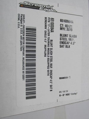 Harley Davidson Genuine NOS NIB Blunt Slash Steel Muffler End Cap 6510