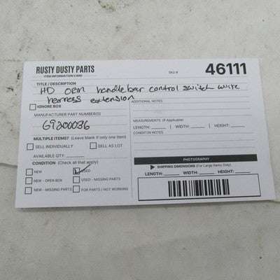 Harley Davidson OEM Handlebar Switch Extension Wiring Harness 69200036