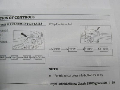 Royal Enfield OEM NOS Classic 350 Halcyon Grey Owner's Manual, Signals
