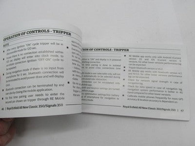 Royal Enfield OEM NOS Classic 350 Halcyon Grey Owner's Manual, Signals