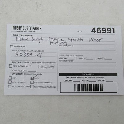Harley Davidson OEM Single Chrome Stealth Driver Footpeg 50359-04