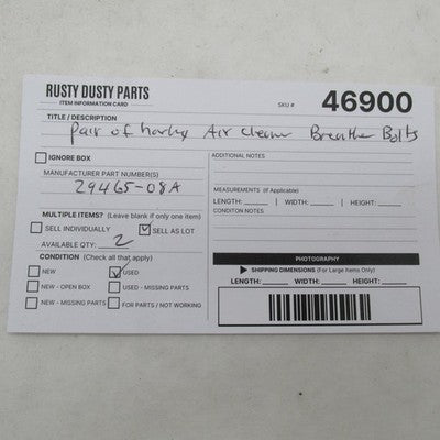 Harley Davidson OEM Pair of Air Cleaner Banijo Breather Bolts 29465-08
