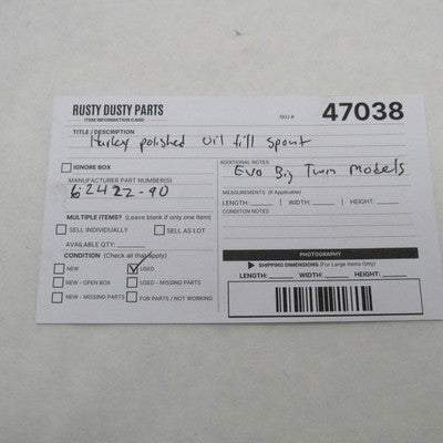Harley Davidson OEM Evo Big Twin Dyna Polished Oil Fill Spout 62422-90